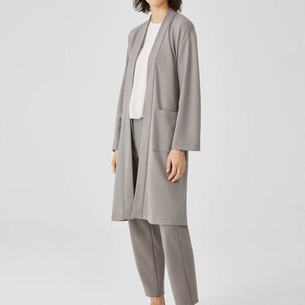 NWT Eileen Fisher Smoke Tencel Blend High Collar Long Belted Jacket